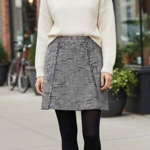 ZARA Basic Collection Skirt Womens Size XS Black White Tweed Cotton Mini Preppy